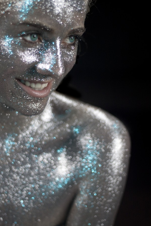 woman, makeup, silver, shiny, smile, look, young, beauty,