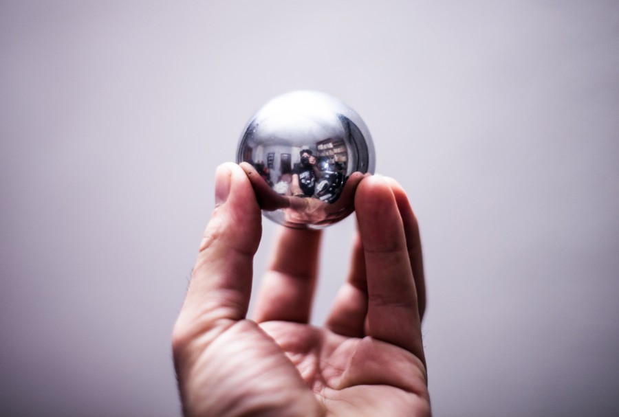 concept, ball, metal, hand, round, sphere, metal, reflection, modern, ball