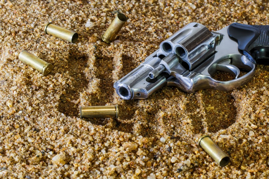 gun, revolver, danger, metal, scene, bullet, bullets, cap, concept, crime, evidence, criminal,
