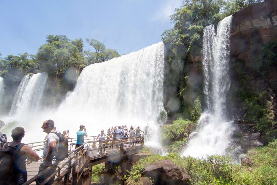 Puerto Iguazu, Argentina, Misiones, Province, Day, Summer, Iguazu Falls, Iguazu, National Park, Landmark, Famous Place, Travel Destinations, Rain Forest, Rainforest, Nature, Idyllic, mysterious, architecture, Sunlight, excursion, power, wonder, unesco, waterfall, majestic, scenery, fall, river, splash, wild, tropical, attraction, viewpoint, landscape, people, crowd, Tourists, Group of People, Vacations, 