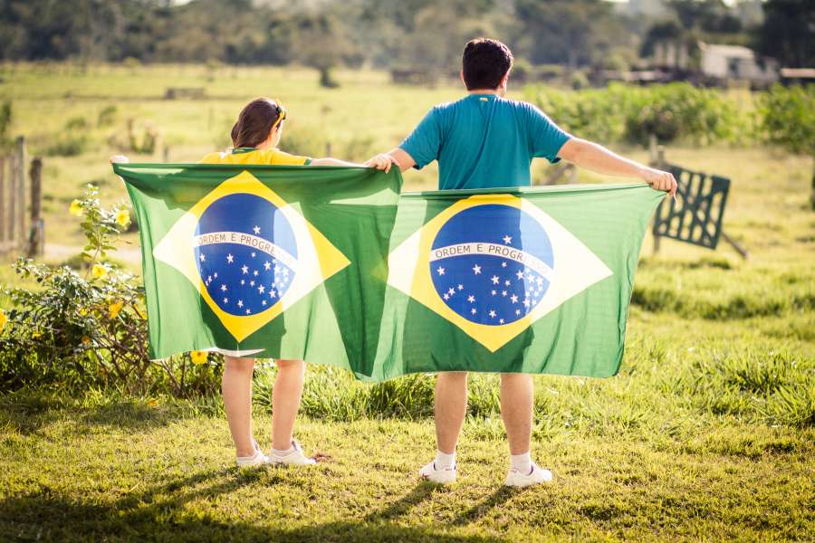 flag, brazil, country, south america, latin america, symbol, waving, wind, nation, state, nobody, republic, couple, two people, adult, rising, concept, patriotism, rural scene,