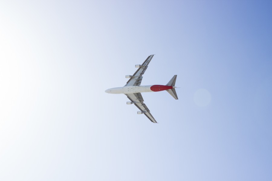 airplane, commercial, flying, seen from below, sky, travel, travel,