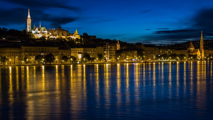 budapest, river, night, city, illuminated, danube, europe,