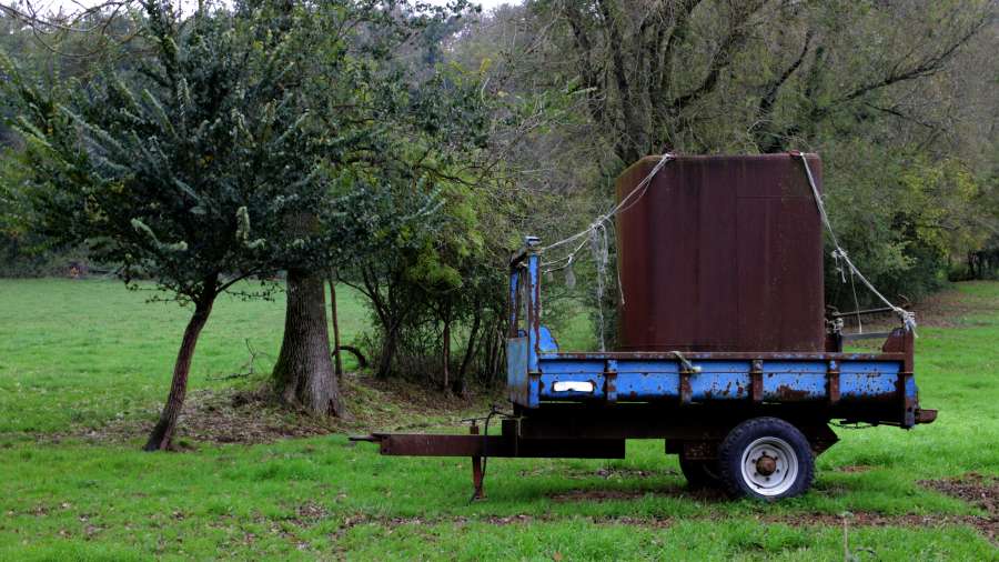 trailer, transportation, cargo, field, nobody, rural, nature,