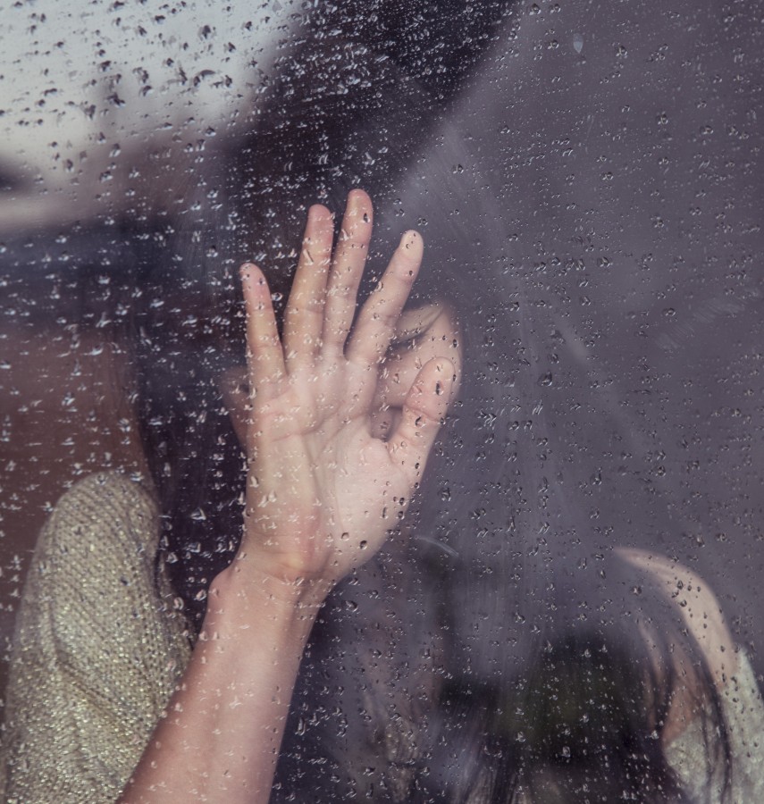 woman, window, young, rain, drop, drops, hand, concept, person, asian, smile, shame, joy, windows, 