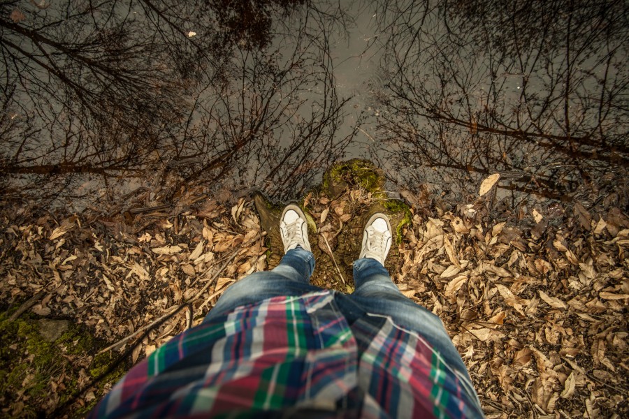 river , reflection , coast , autumn , man, shirt, day , coast , concept, look , ground floor , nature , outdoor , outdoors, jean , leaves,