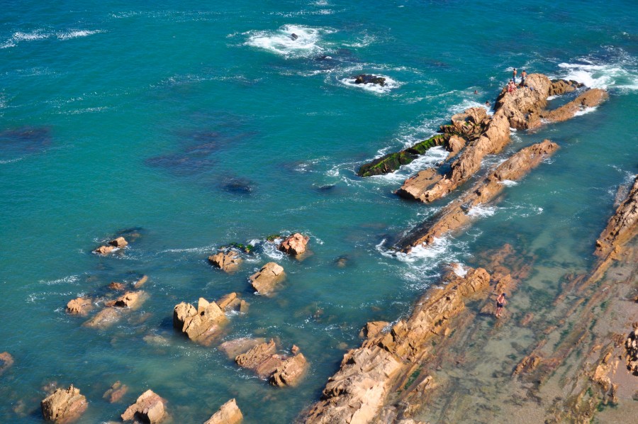 Beach, rocks, blue, sea, Aerial View
