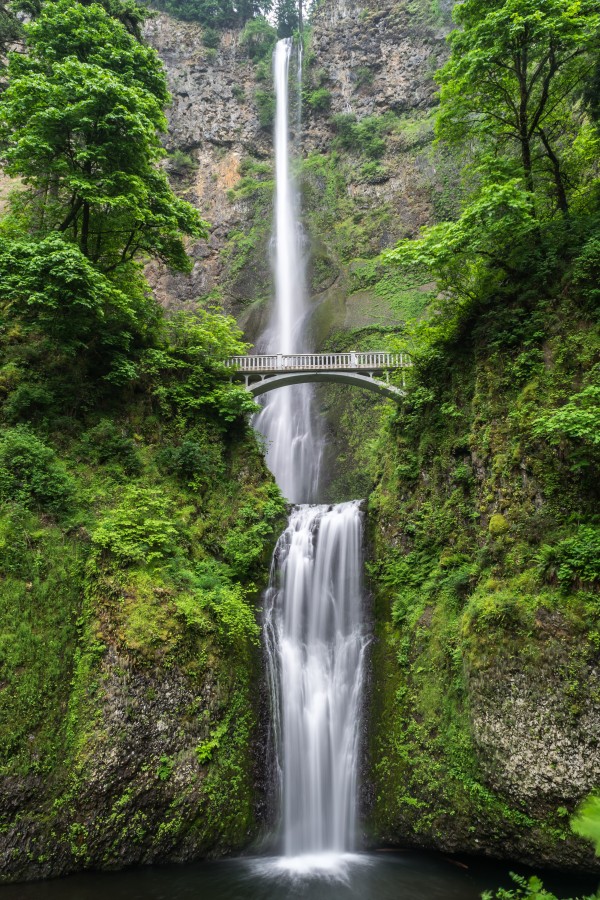 green, waterfall, landscape, waterfalls, bridge, nobody,