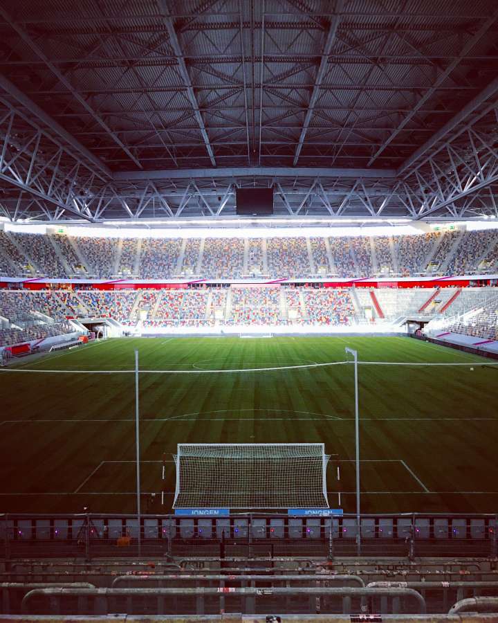 stadium, soccer, sport, goal, illuminated, night,
