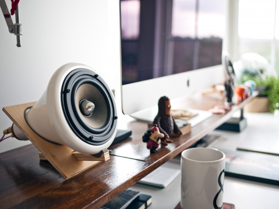 desk, interior, table, cell, phone, computer, laptop, mac, technology, wood, iphone, talking, modern, speaker,