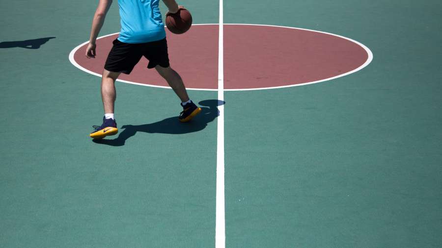 basket, basketball, ball, one person, man, game, field of play, sport, outside, activity, young, day, center,
