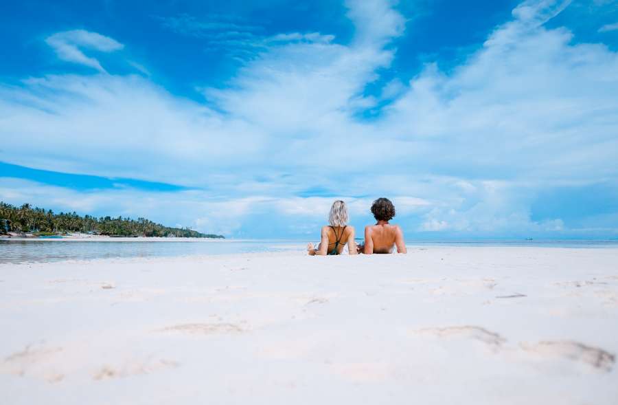 couple, love, vacation, trip, tropical, sand, beach, white, two people, day, exterior, caribbean, summer, heat, young, relax, tranquility, rest,
