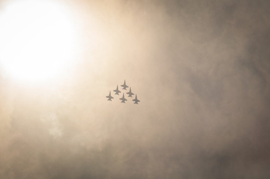 airplane, aircraft, military, training, six, triangle, sky,