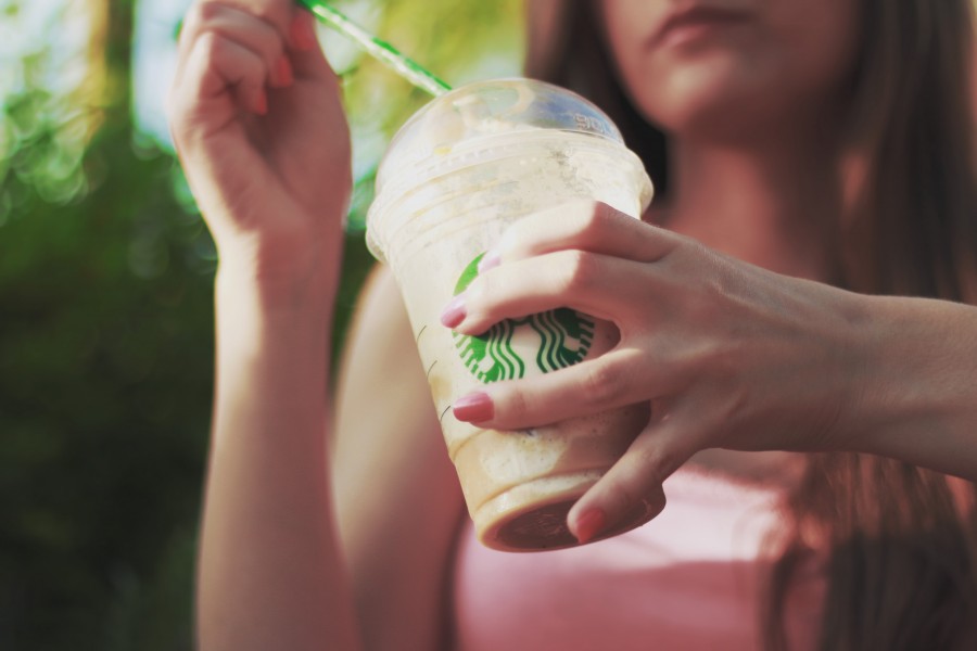 one person, people, woman, young, drink, coffee, taking, taking, exterior, fresh, modern,