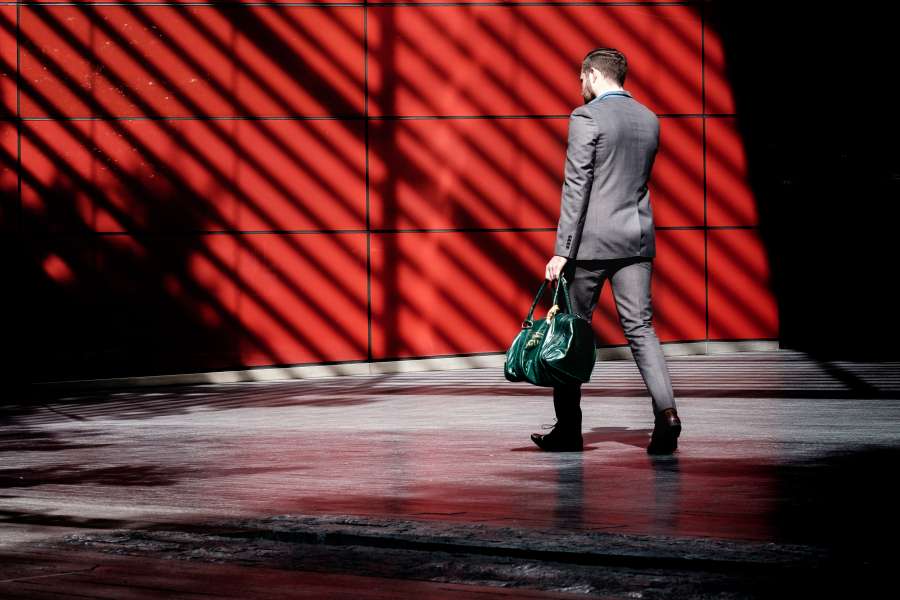 man, business, suit, elegant, work, outside, walking, bag, leather, bag, businessman, 
