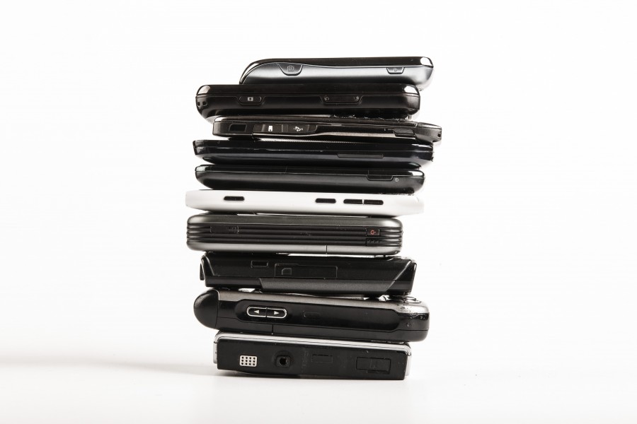 cell, stack, old, old, outdated, obsolete, technology, white background, smart phones,