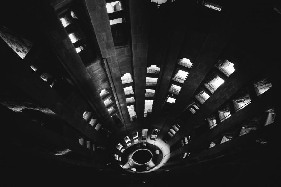 B&W, Church, Segrada Familia, abstact, architecture, black and white