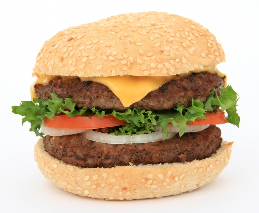 hamburger, food, white background, cheese, lettuce, meat,