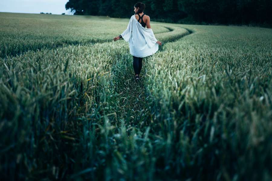 woman, young, walking, outside, walking, field, road, outdoors, attitude, travel, person, freedom, concept, people,