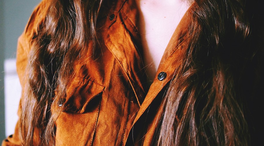 one person, people, woman, fashion, leather, brown, shirt, young,