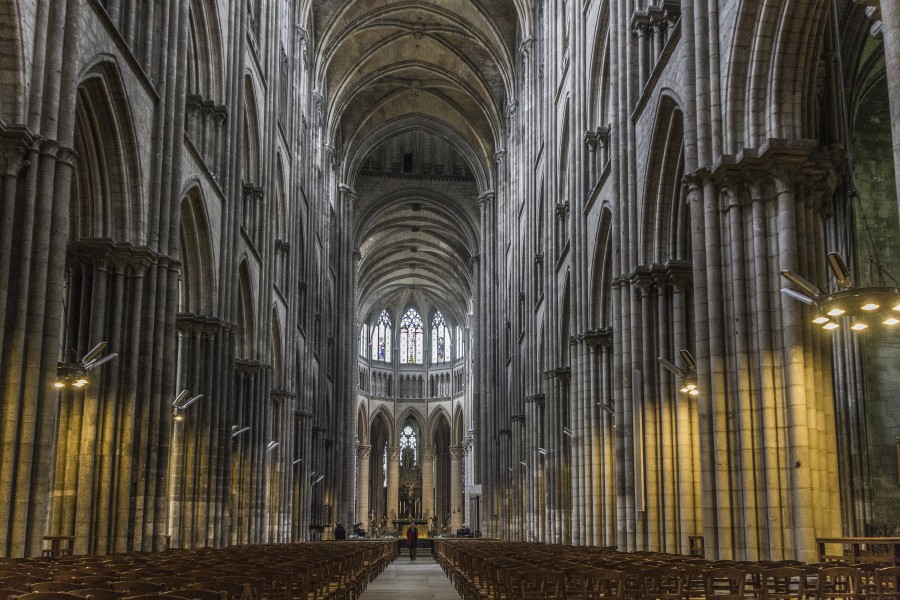 Church, gothic, normandy, building, architecture, france, religion, interior, columns, art, french