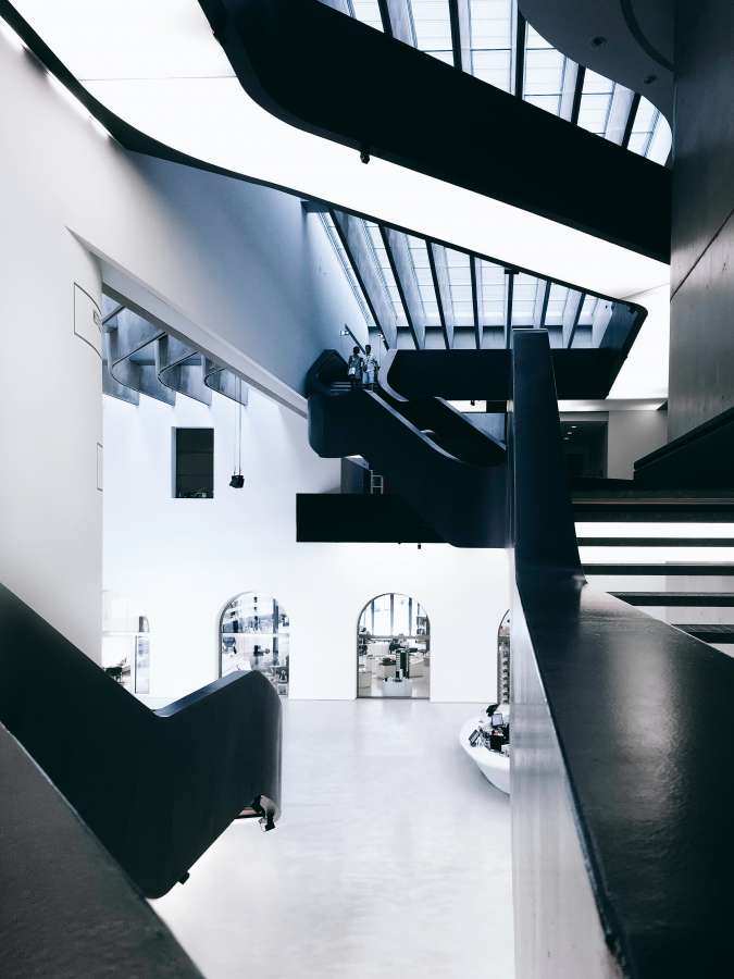 modern, architecture, building, abstract, white, black, background, structure, design, construction, pattern, light, urban, geometric, contemporary, city, texture, interior, sky, curve, window, perspective, futuristic, facade, business, office, wall, corporate, high, technology, tower, downtown, metal, concrete, up, view, and, architectural, center, composition, shadow, gray, shape, interior