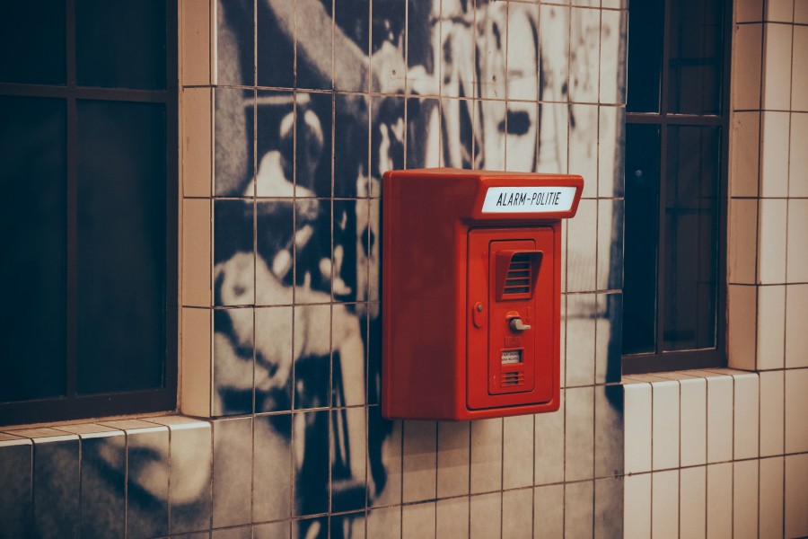 alarm, telephone, booth, telephone, red, public, old,