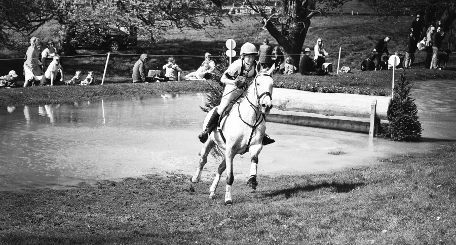 Ed Gregory, Event, Girl, Race, Riding, White horse, Woman, animal, competition, equestrian, horse trials, sport, polo, black and white, 