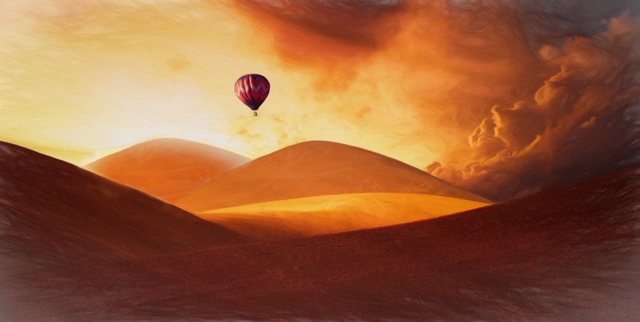painting, illustration, desert, travel, globe, nobody, flying, flying, dune, dunes,