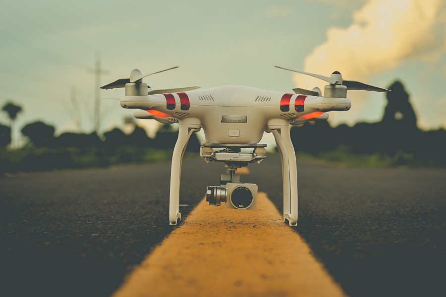 drone, Close-up, camera, path, asphalt, digital camera, technology, spy, safety, focus on foreground, spotlight