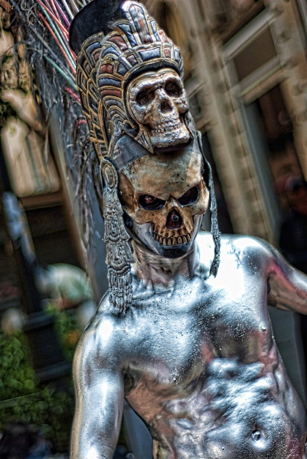 makeup, art, performance, street, actor, skull, dead, silver, fear, death, legend, folklore, mexico, city, live, face, model, look, style, model makeup, culture, day of the dead, man