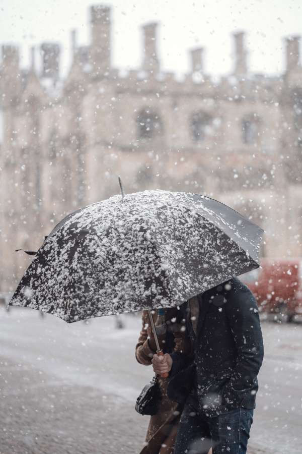 umbrella, winter, snow, europe, day, exterior, one person, protection, bad weather, cold weather,