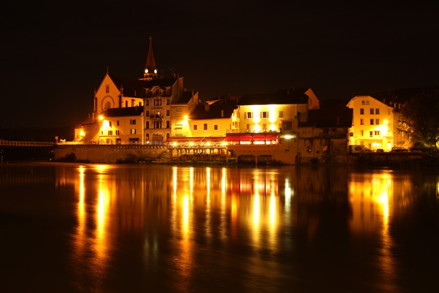 Seyssel, france, rhône, dusk, night, darkness, lights, illuminated, landscape, reflection, Canton of Seyssel, landscape