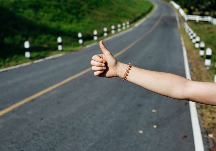 travel, thumb, finger, aventon, carry, route, road, exterior, vacation, young, woman, transport, lonely, concept, destination,