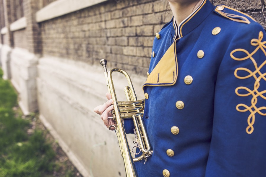 trumpet, musician, man, trumpeter, band, music, dress, suit, uniform,