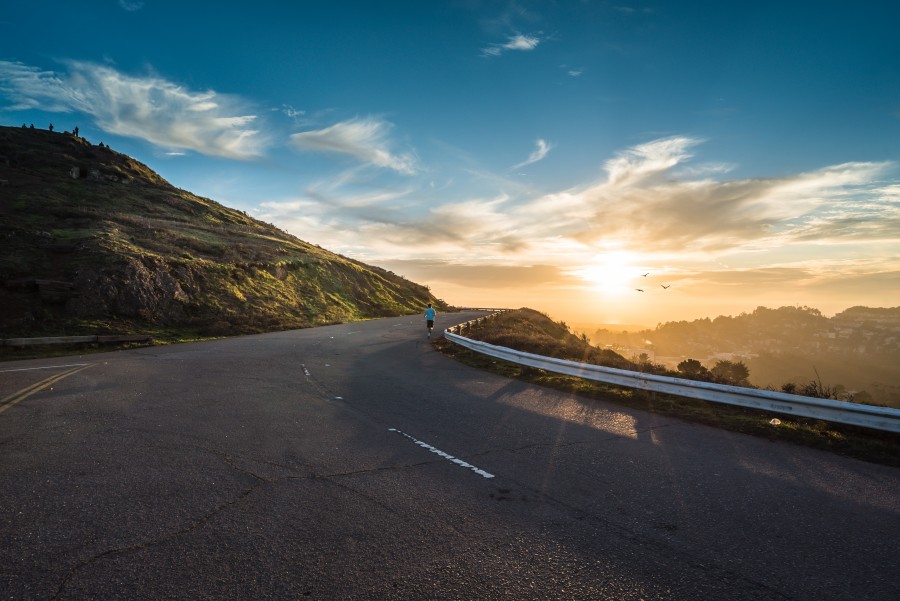 route, highway, one person, people, sunset, landscape, mountain, running, sports, running,