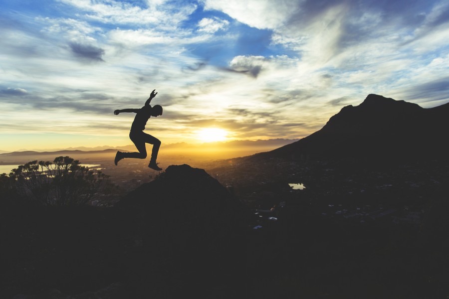 one person, people, man, young, adult, joy, happiness, freedom, jump, jumping, sunset, sunset, sunset, vacation, traveling, travel,