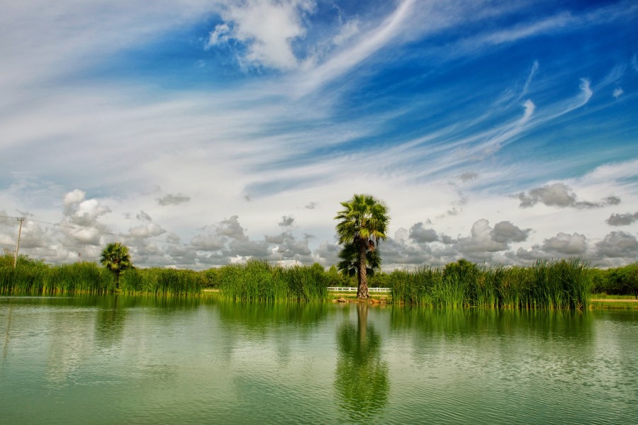 landscape, sky, clouds, nature, blue water, blue sky, sun, reflection, calm, light, Mexico, peace, relax