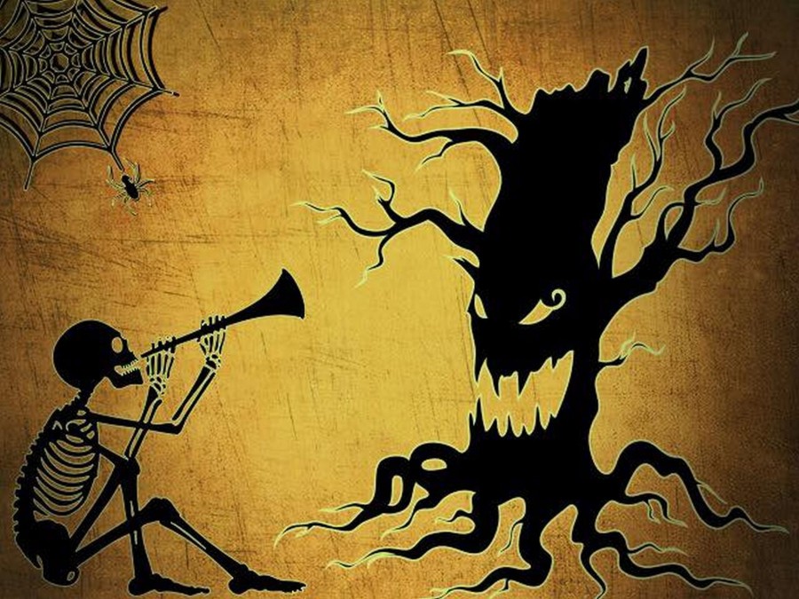 terror, scene, house, haunted, halloween, illustration, death, parka, skeleton,