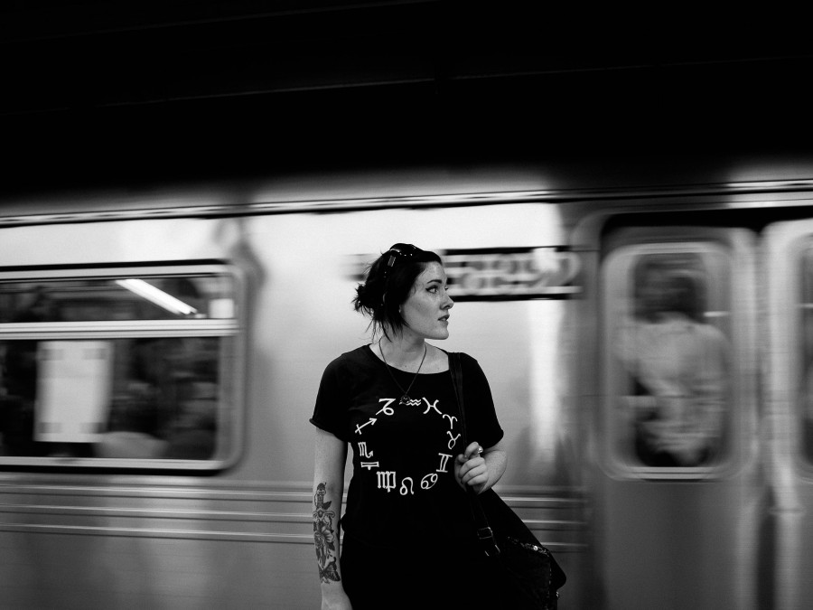 subway, urban, black and white, one person, people, woman, young, 20 years, portrait,