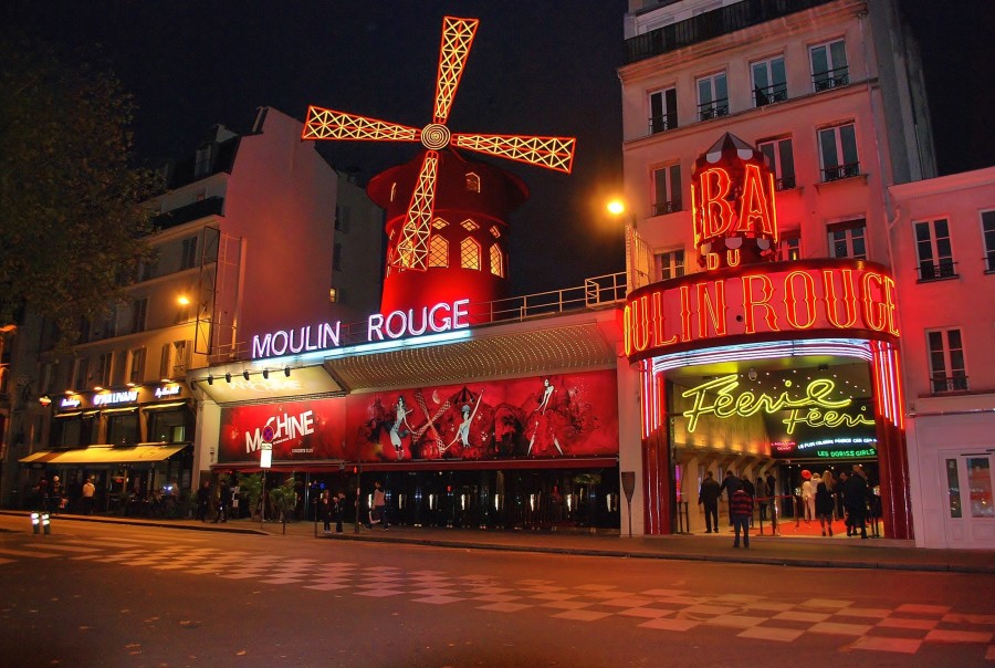 Red Mill, paris, montmartre, night, neon light, landmark, tourism, travel, urban, entertainment district, nightlife, france, europe, theater, france, europe