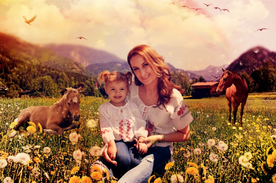 two people, mother, daughter, 2-year-old child, childhood, family, outdoor, idyllic, looking at the camera,