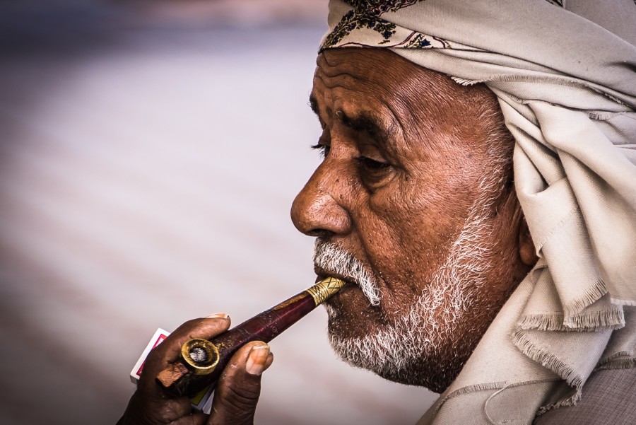 man, adult, face, oriental, Arabic, Hindu, Islam, elder, elderly, portrait, pipe, smoking