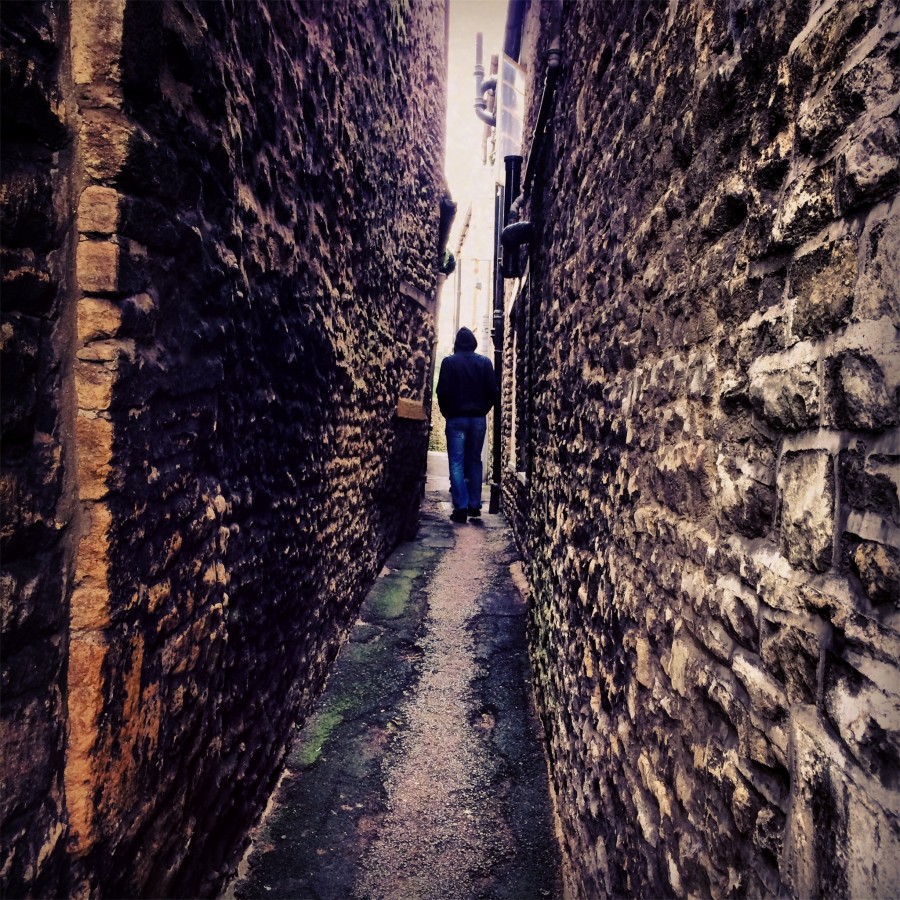 man, corridor, narrow, path, urban, fine,