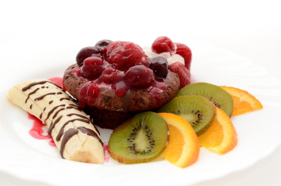 dessert, fruit, fruits, banana, kiwi, orange, fruity, sweet, dish, gourmet,