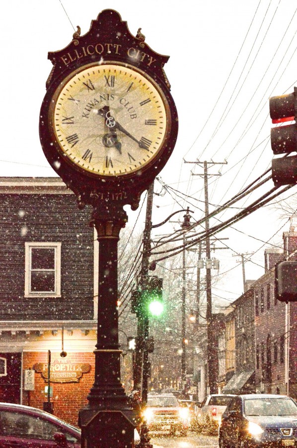 clock, weather, winter, cityscape, usa, united states, Meryland, baltimore,