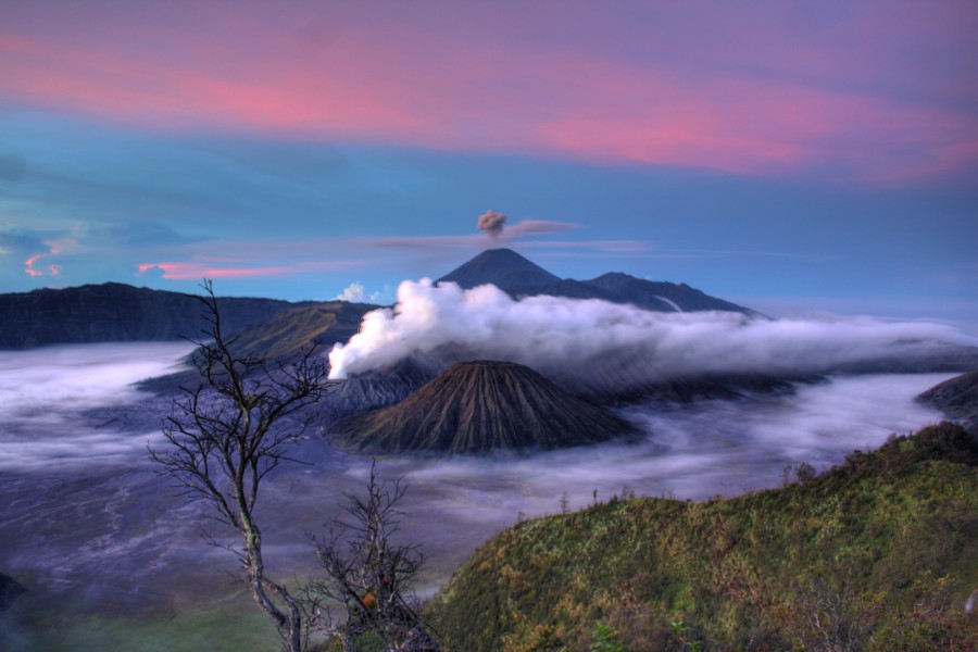 landscape, sunset, mountain, volcano, eruption,