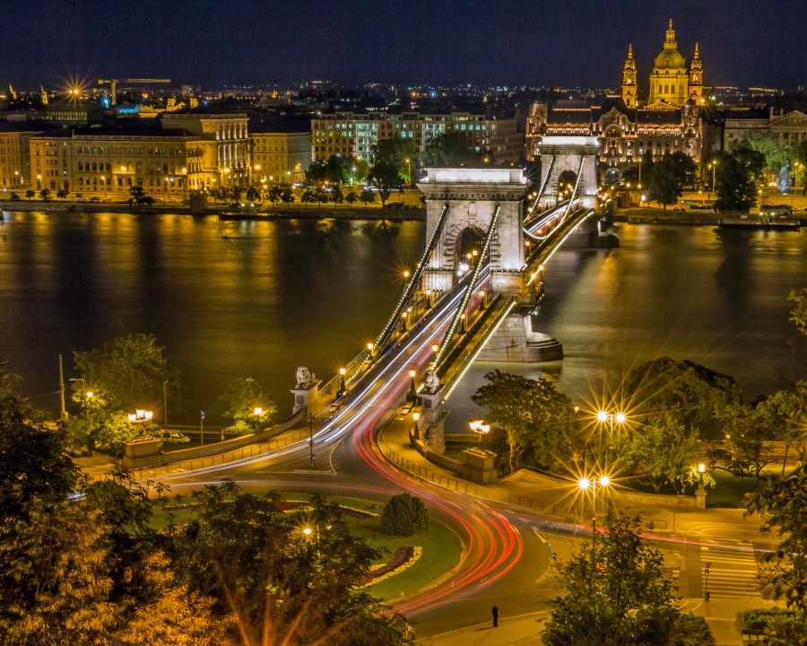 Budapest, Hungary, city, Europe, bridge, night, illuminated, cityscape,