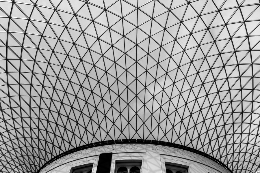 architecture, ceiling, black and white background, background, roof, 
