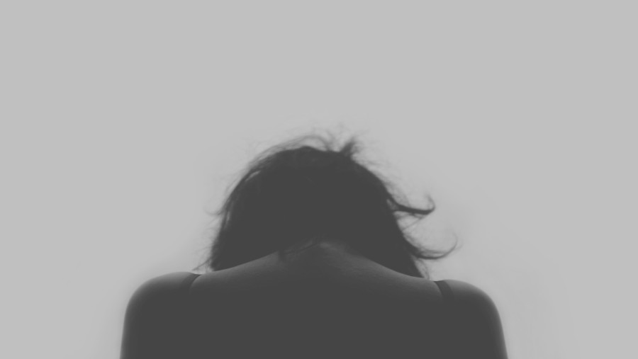 one person, people, woman, black and white, young, back, sadness, melancholy, concept, sad,